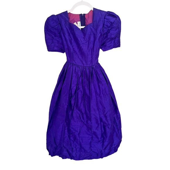 Vintage Jessica McClintock purple silk formal short sleeve midi dress - Picture 1 of 5